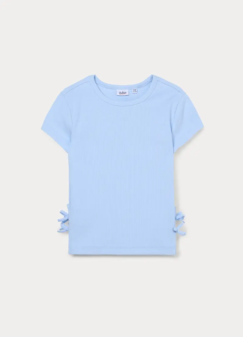 T-shirt In Costina Di Cotone Stretch Ragazza, Bambina, Azzurro chiaro