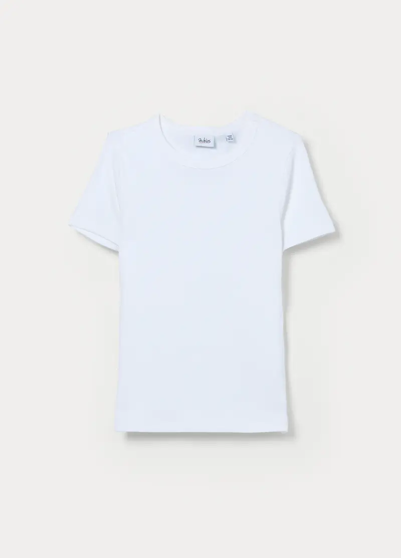 T-shirt In Costina Di Cotone Stretch Ragazza, Bambina, Bianco gesso