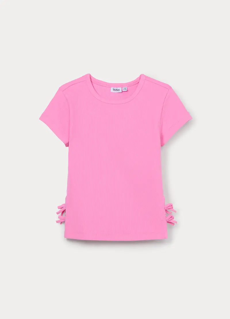 T-shirt In Costina Di Cotone Stretch Ragazza, Bambina, Rosa pastello