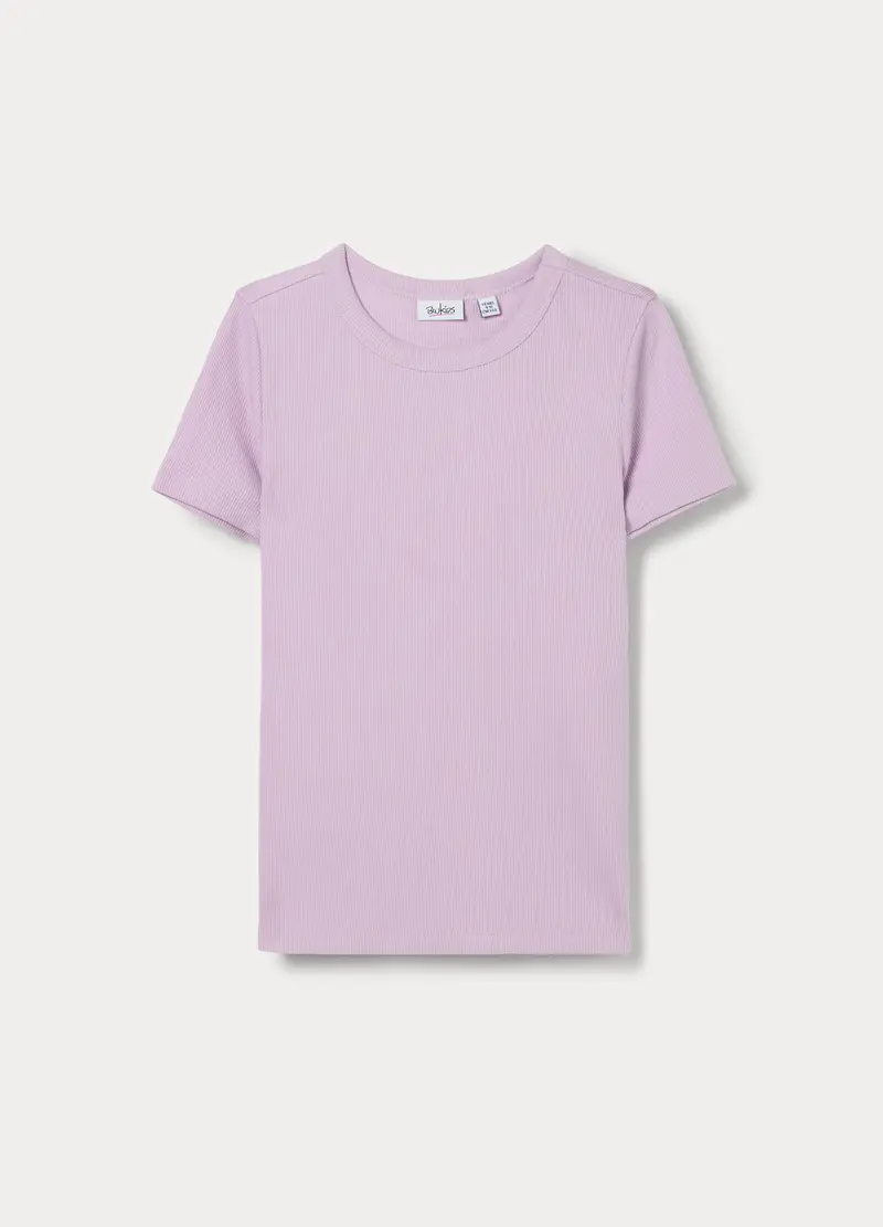 T-shirt In Costina Di Cotone Stretch Ragazza, Bambina, Viola lilla