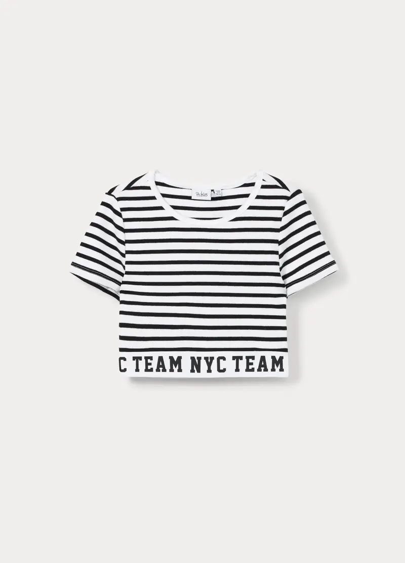 T-shirt In Costina Misto Cotone Ragazza, Bambina, Bianco/Nero