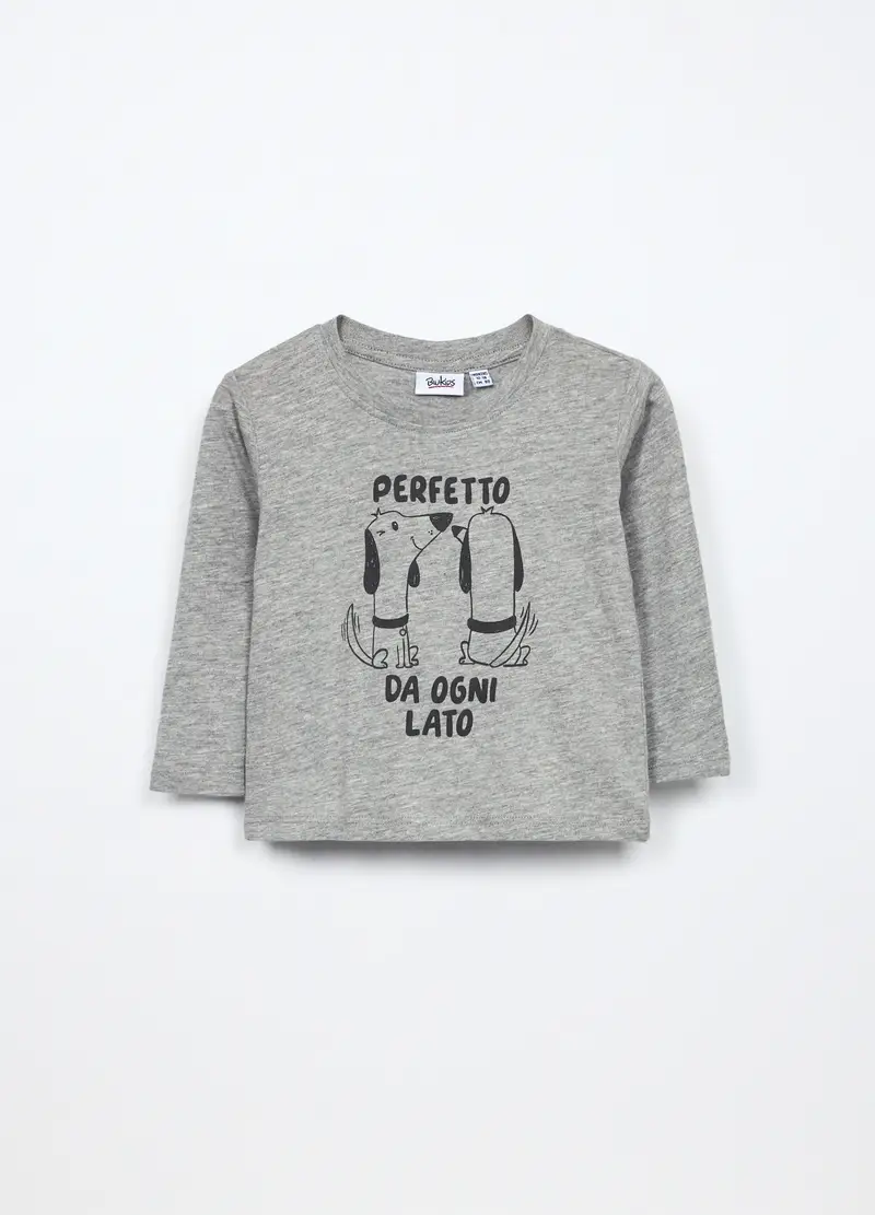 T-shirt In Jersey Di Cotone Mélange Neonato, Bambino, Grigio chiaro melange