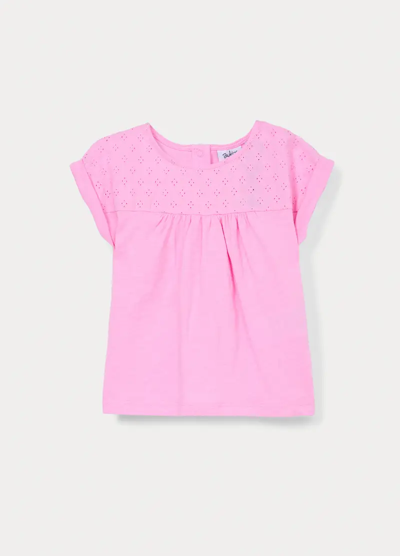 T-shirt In Jersey Di Cotone Slub Bimba, Bambina, Rosa chiaro