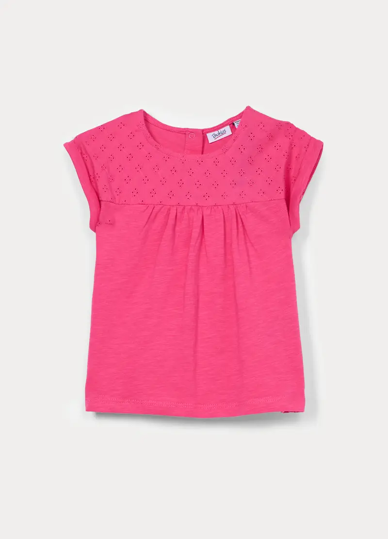 T-shirt In Jersey Di Cotone Slub Bimba, Bambina, Rosa fuxia