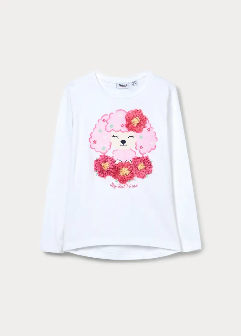 T-shirt In Jersey Di Cotone Stretch Bambina, Bianco