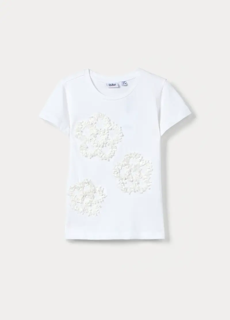 T-shirt In Jersey Di Cotone Stretch Bambina, Bianco gesso