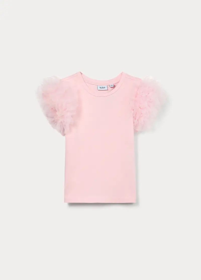 T-shirt In Jersey Di Cotone Stretch Bambina, Rosa chiaro
