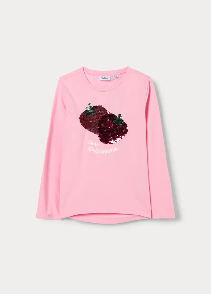 T-shirt In Jersey Di Cotone Stretch Bambina, Rosa pastello