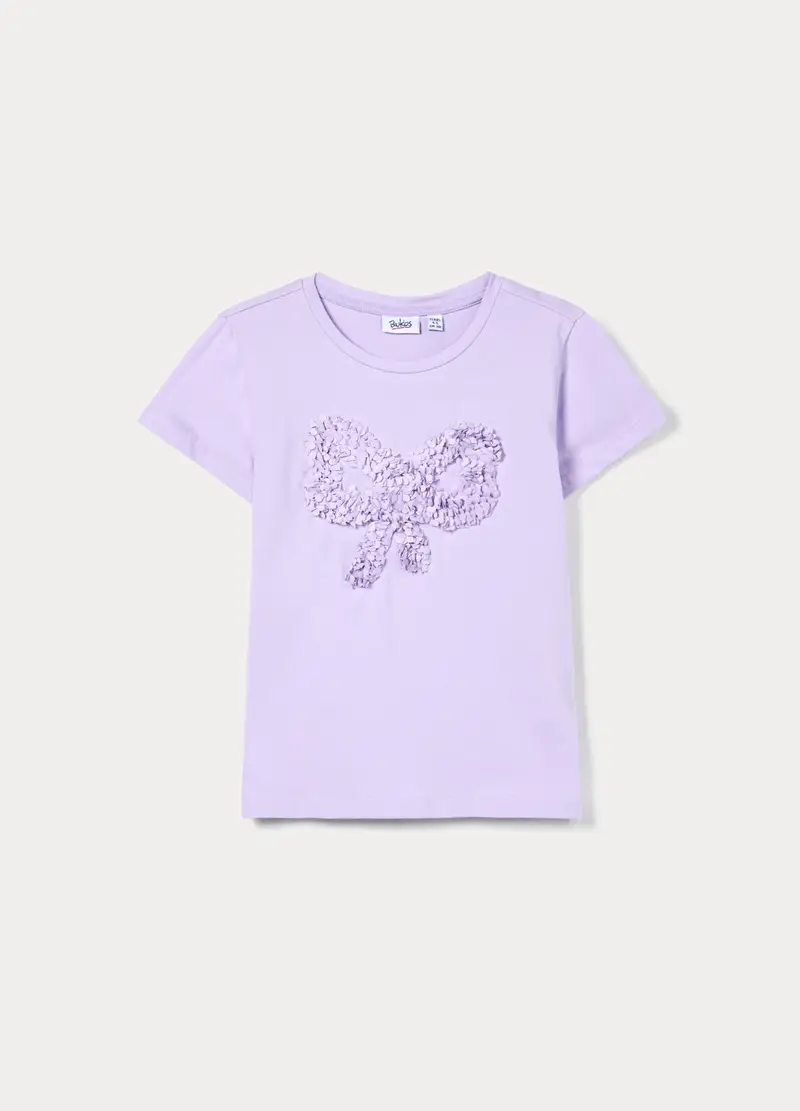 T-shirt In Jersey Di Cotone Stretch Bambina, Viola lilla