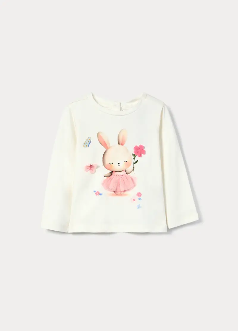 T-shirt In Jersey Di Cotone Stretch Bimba, Bambina, Bianco