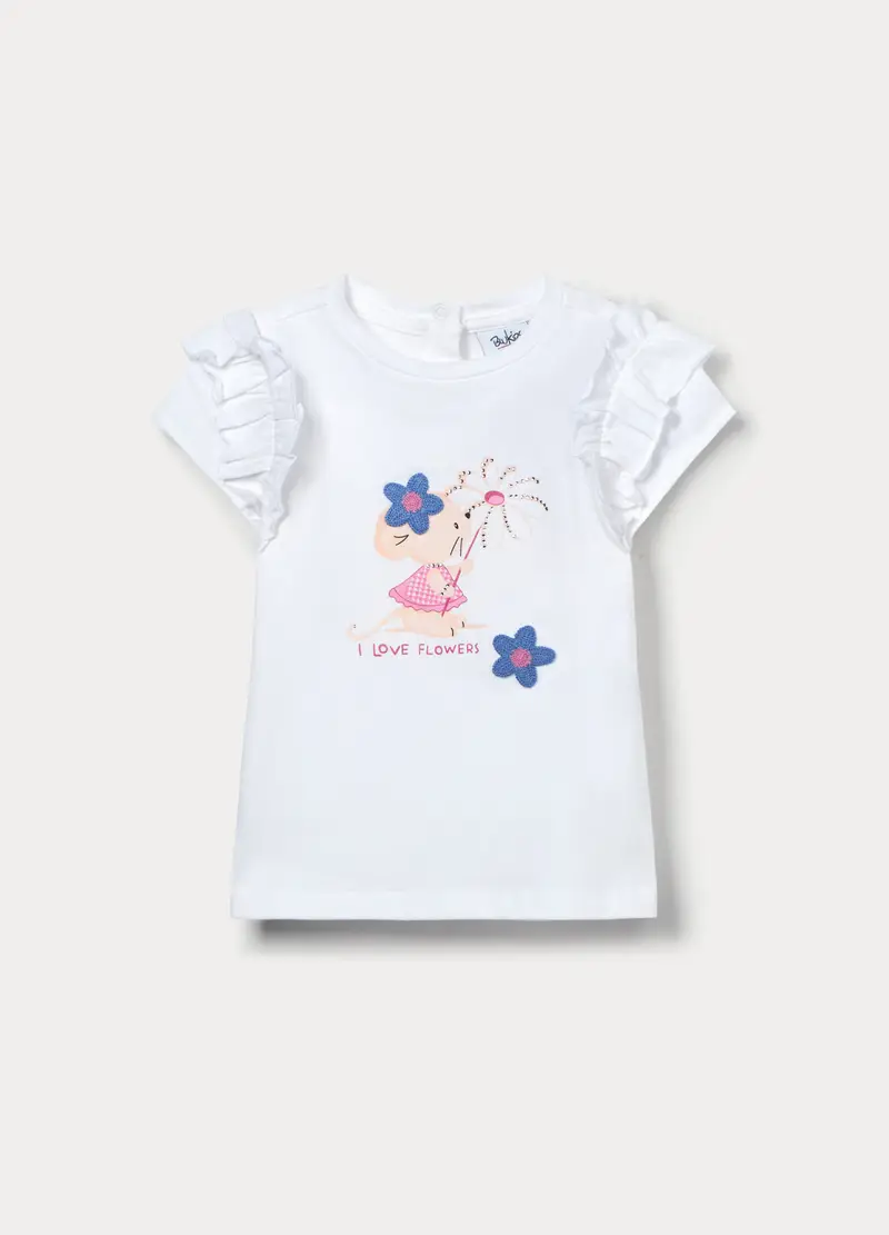 T-shirt In Jersey Di Cotone Stretch Bimba, Bambina, Bianco