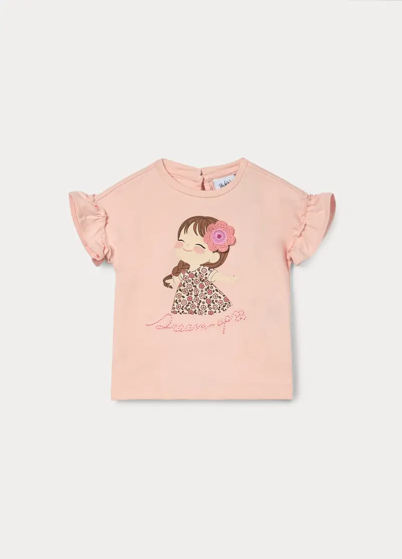 T-shirt In Jersey Di Cotone Stretch Bimba, Bambina, Rosa chiaro