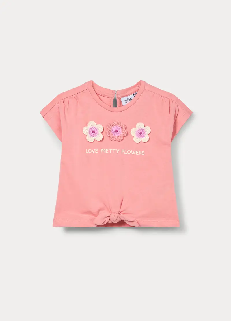 T-shirt In Jersey Di Cotone Stretch Bimba, Bambina, Rosa pompelmo