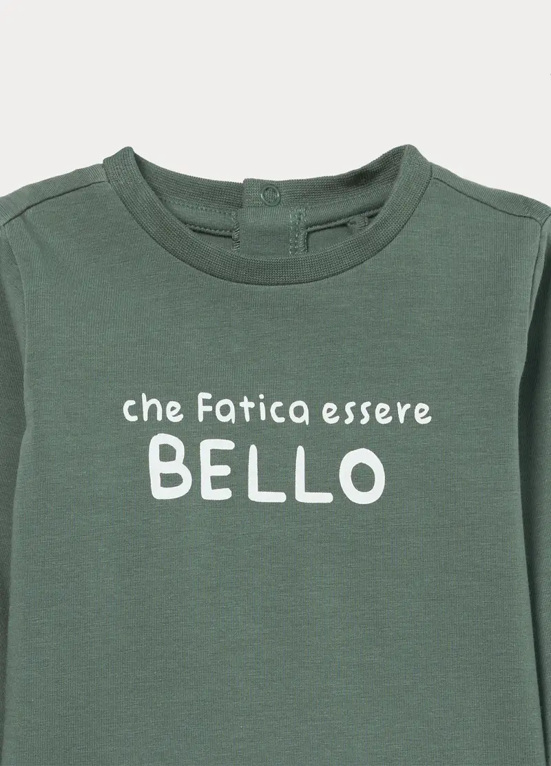 T-shirt In Jersey Di Cotone Stretch Neonato, Verde oliva miniatura 3