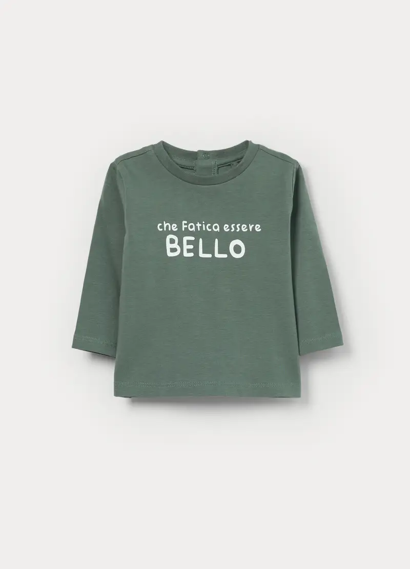 T-shirt In Jersey Di Cotone Stretch Neonato, Verde oliva