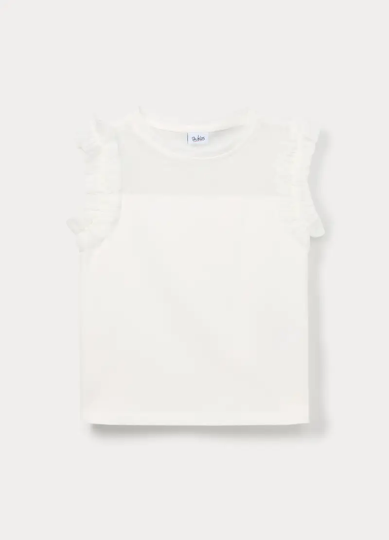 T-shirt In Jersey Di Cotone Stretch Ragazza, Bambina, Bianco gesso