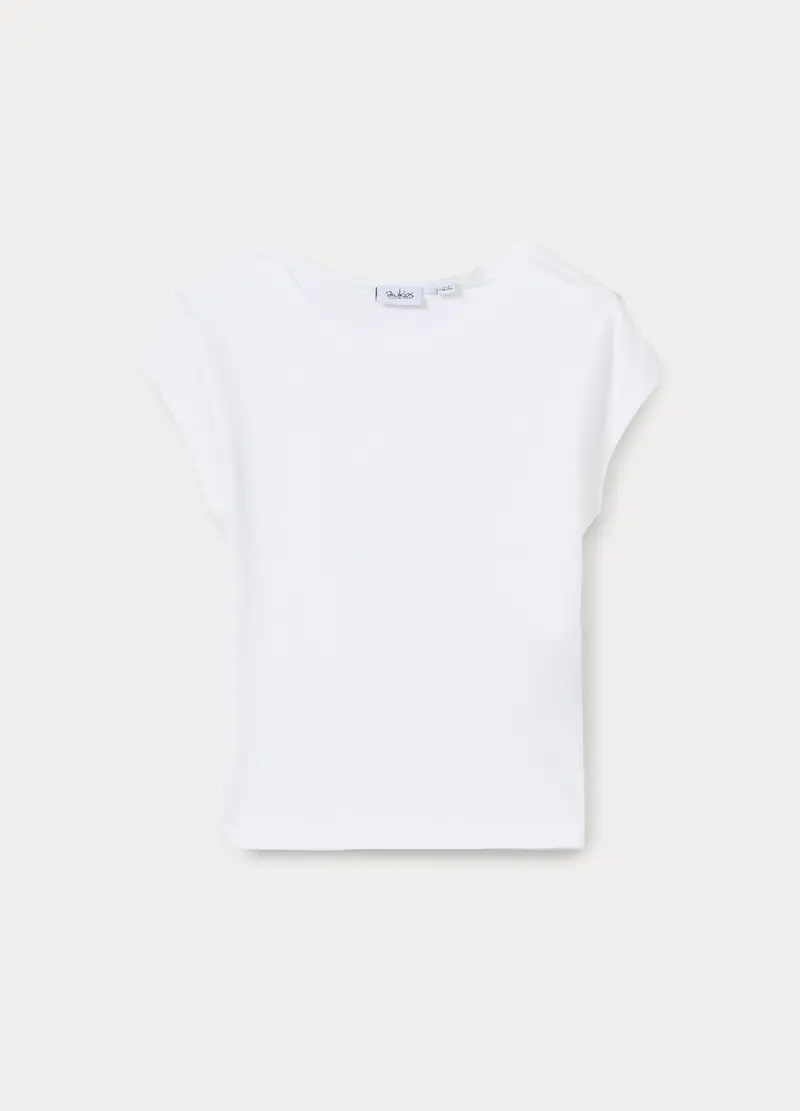 T-shirt In Jersey Di Cotone Stretch Ragazza, Bambina, Bianco gesso