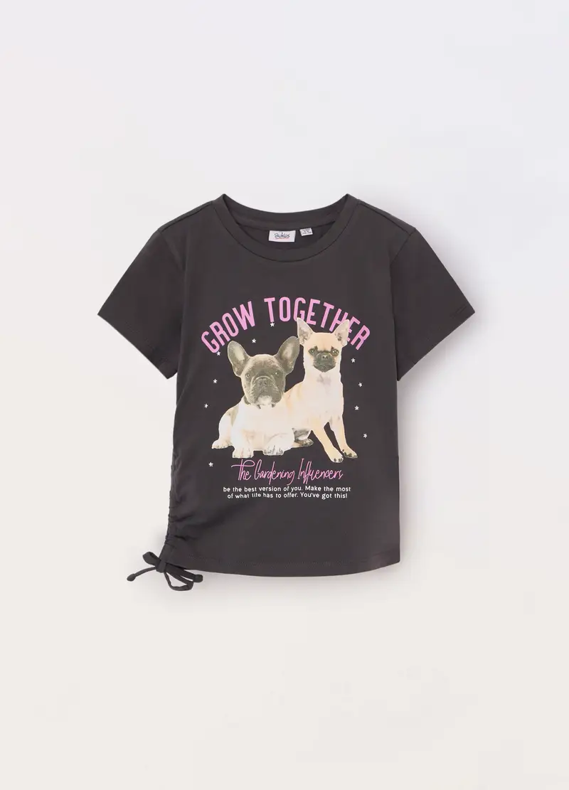 T-shirt In Jersey Di Cotone Stretch Ragazza, Bambina, Grigio scuro