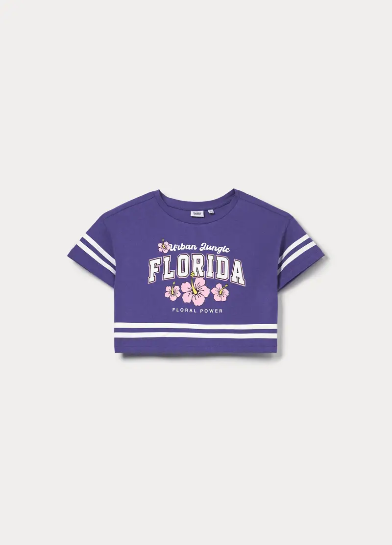 T-shirt In Jersey Di Cotone Stretch Ragazza, Bambina, Viola lavanda