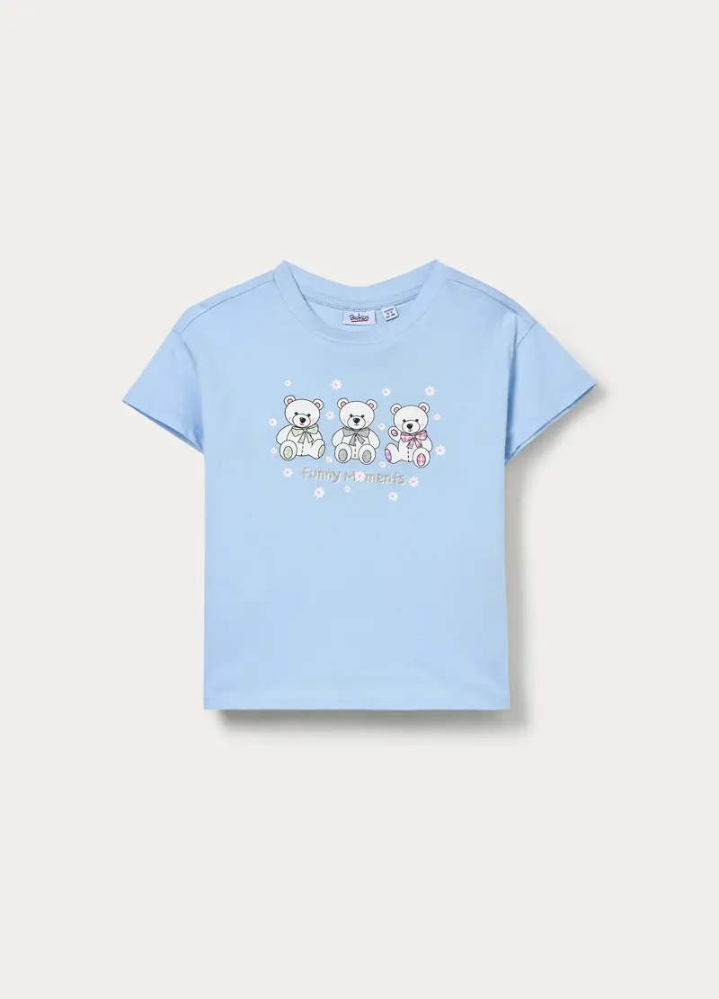 T-shirt In Jersey Di Puro Cotone Bambina, Azzurro chiaro
