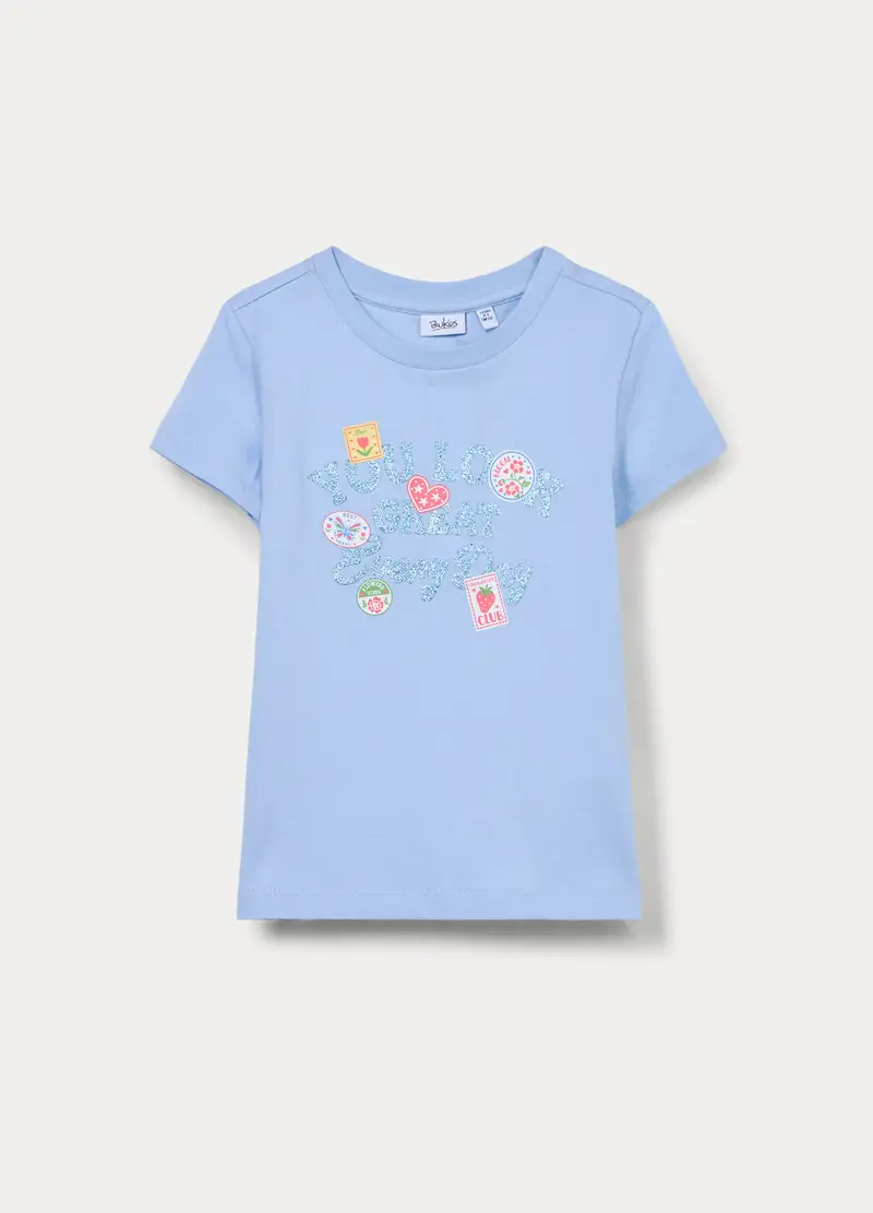 T-shirt In Jersey Di Puro Cotone Bambina, Azzurro chiaro