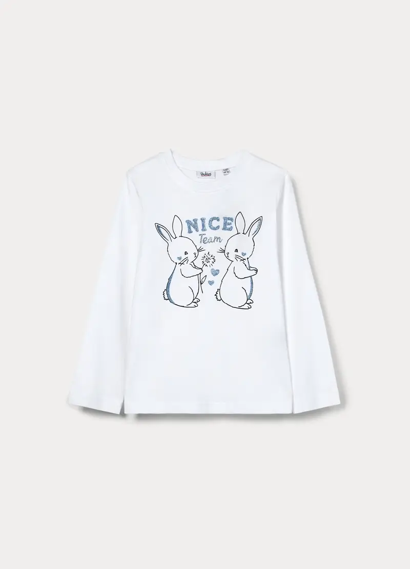 T-shirt In Jersey Di Puro Cotone Bambina, Bianco