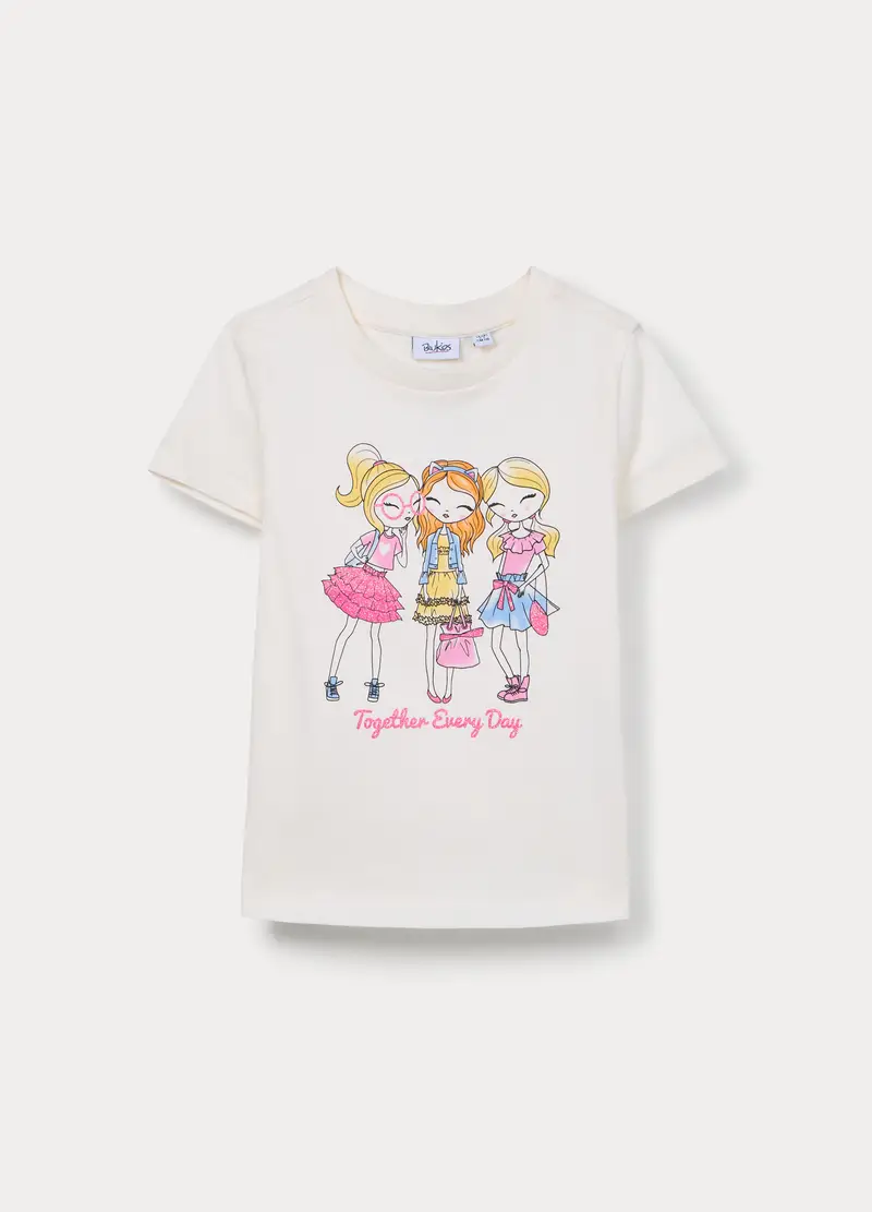 T-shirt In Jersey Di Puro Cotone Bambina, Bianco