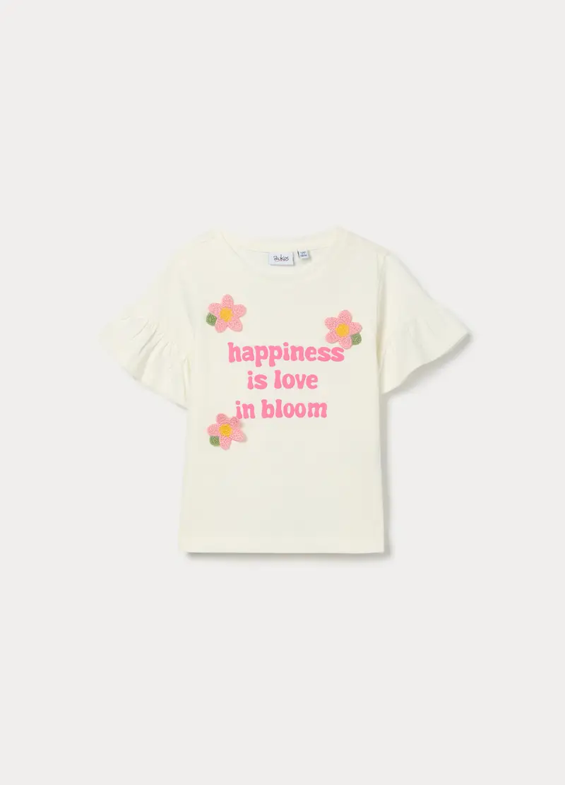 T-shirt In Jersey Di Puro Cotone Bambina, Bianco