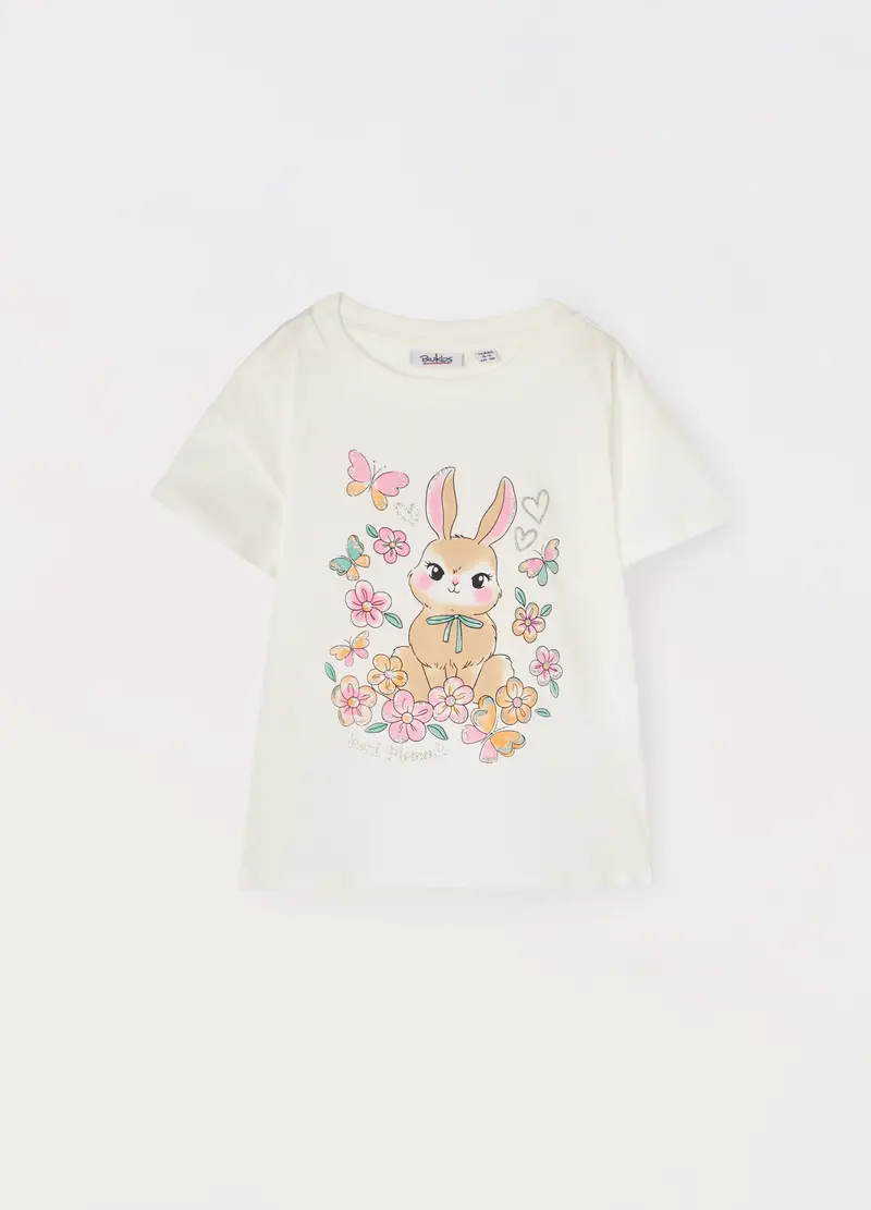 T-shirt In Jersey Di Puro Cotone Bambina, Bianco