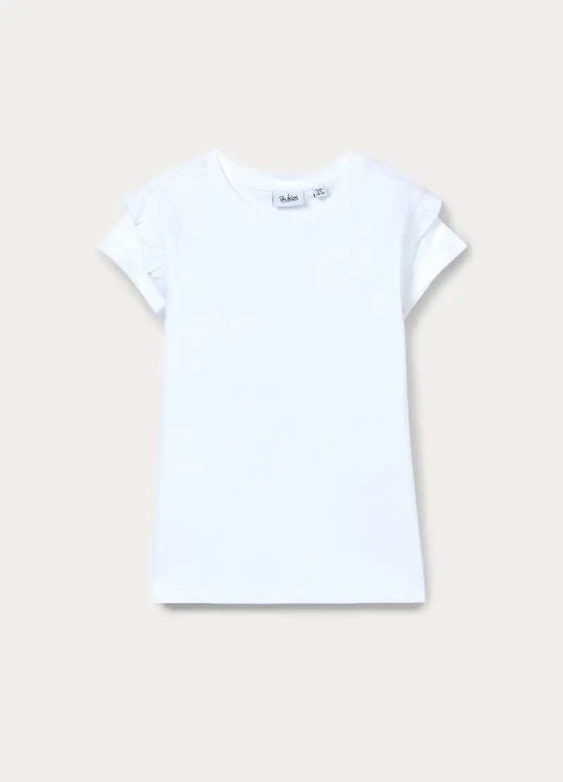 T-shirt In Jersey Di Puro Cotone Bambina, Bianco gesso