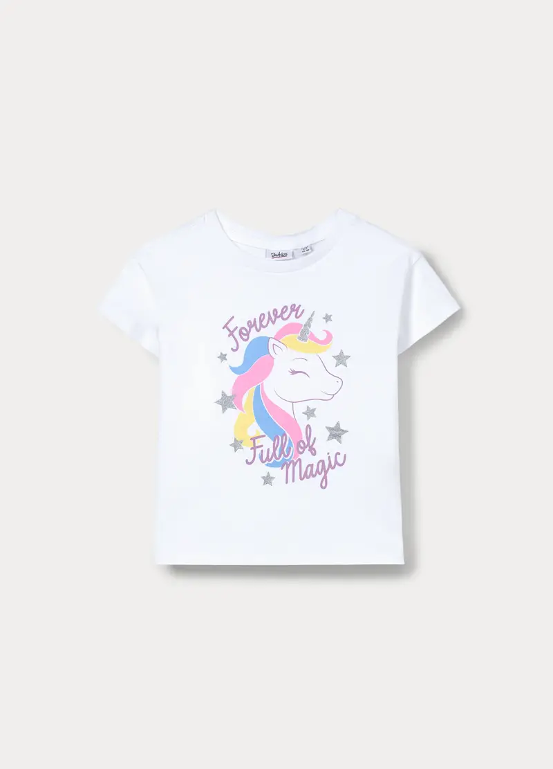 T-shirt In Jersey Di Puro Cotone Bambina, Bianco gesso