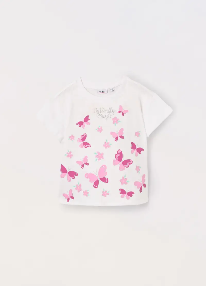 T-shirt In Jersey Di Puro Cotone Bambina, Bianco gesso