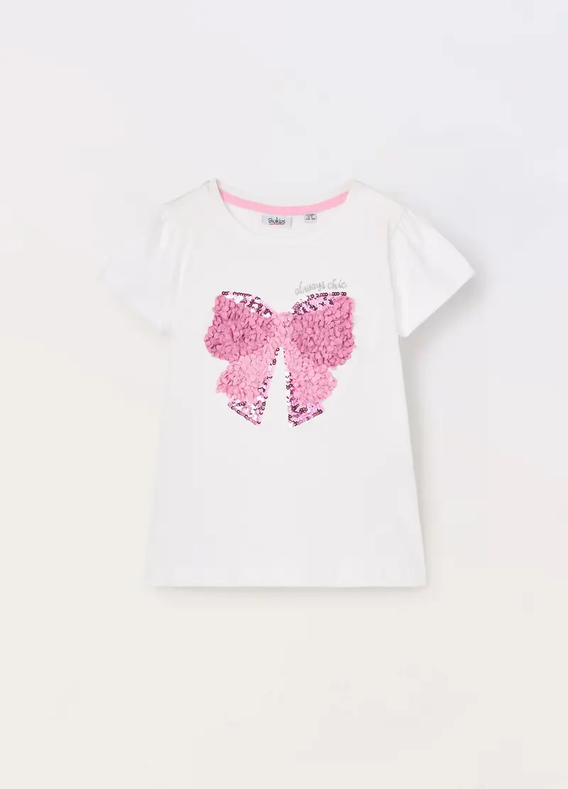 T-shirt In Jersey Di Puro Cotone Bambina, Bianco gesso