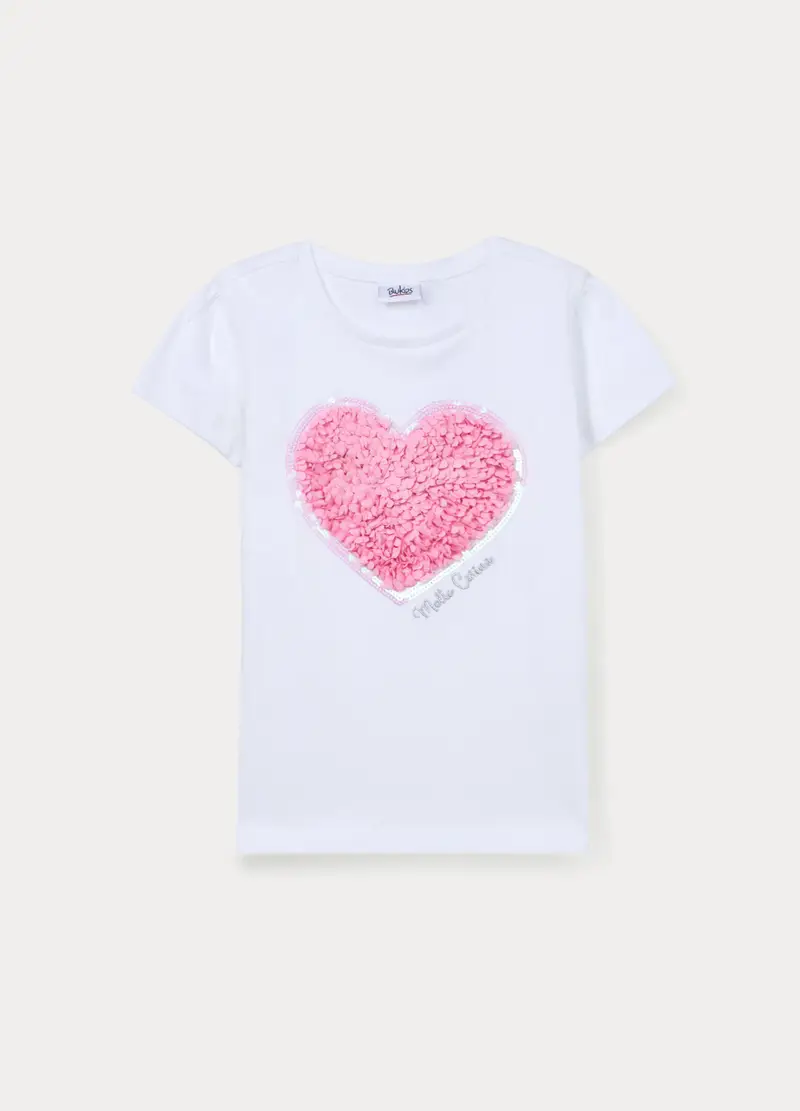 T-shirt In Jersey Di Puro Cotone Bambina, Bianco ottico