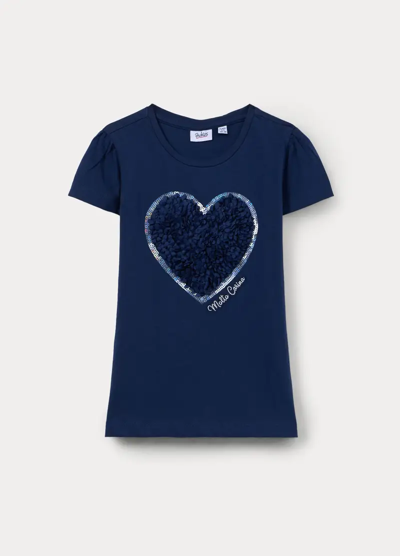 T-shirt In Jersey Di Puro Cotone Bambina, Blu scuro
