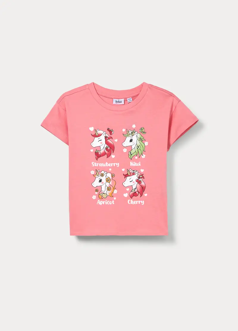 T-shirt In Jersey Di Puro Cotone Bambina, Rosa corallo