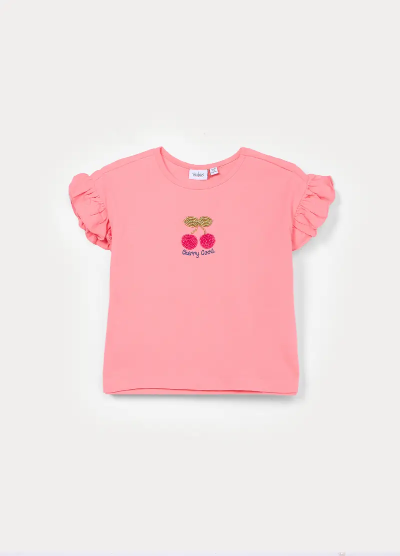 T-shirt In Jersey Di Puro Cotone Bambina, Rosa corallo