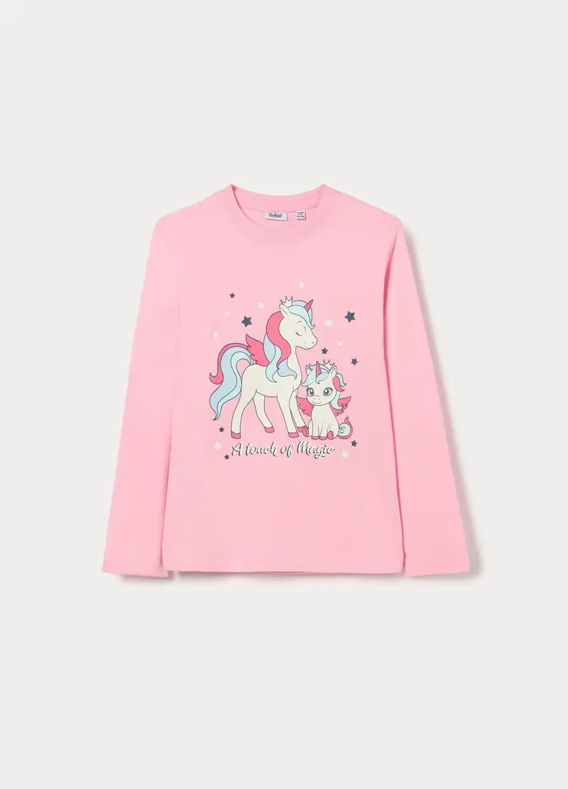 T-shirt In Jersey Di Puro Cotone Bambina, Rosa pastello