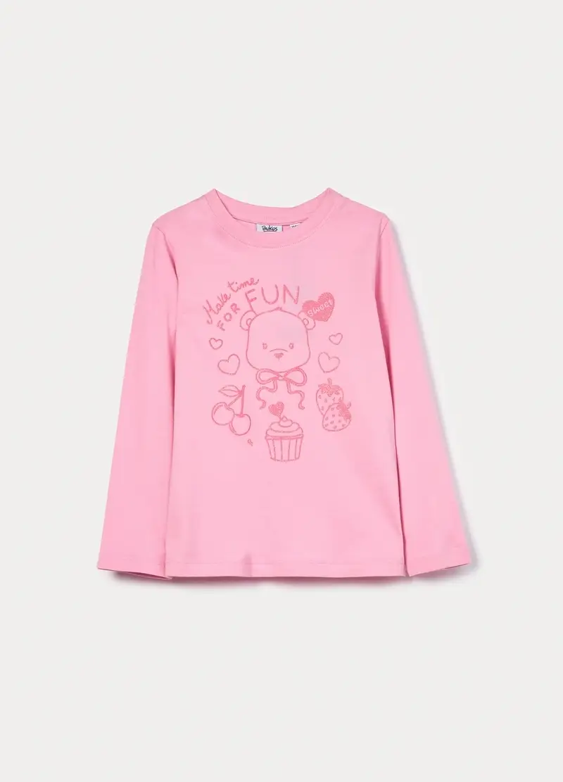 T-shirt In Jersey Di Puro Cotone Bambina, Rosa pastello