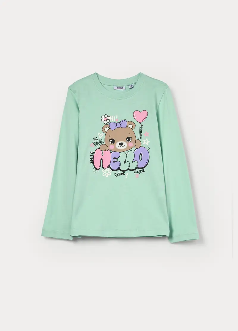T-shirt In Jersey Di Puro Cotone Bambina, Verde acqua