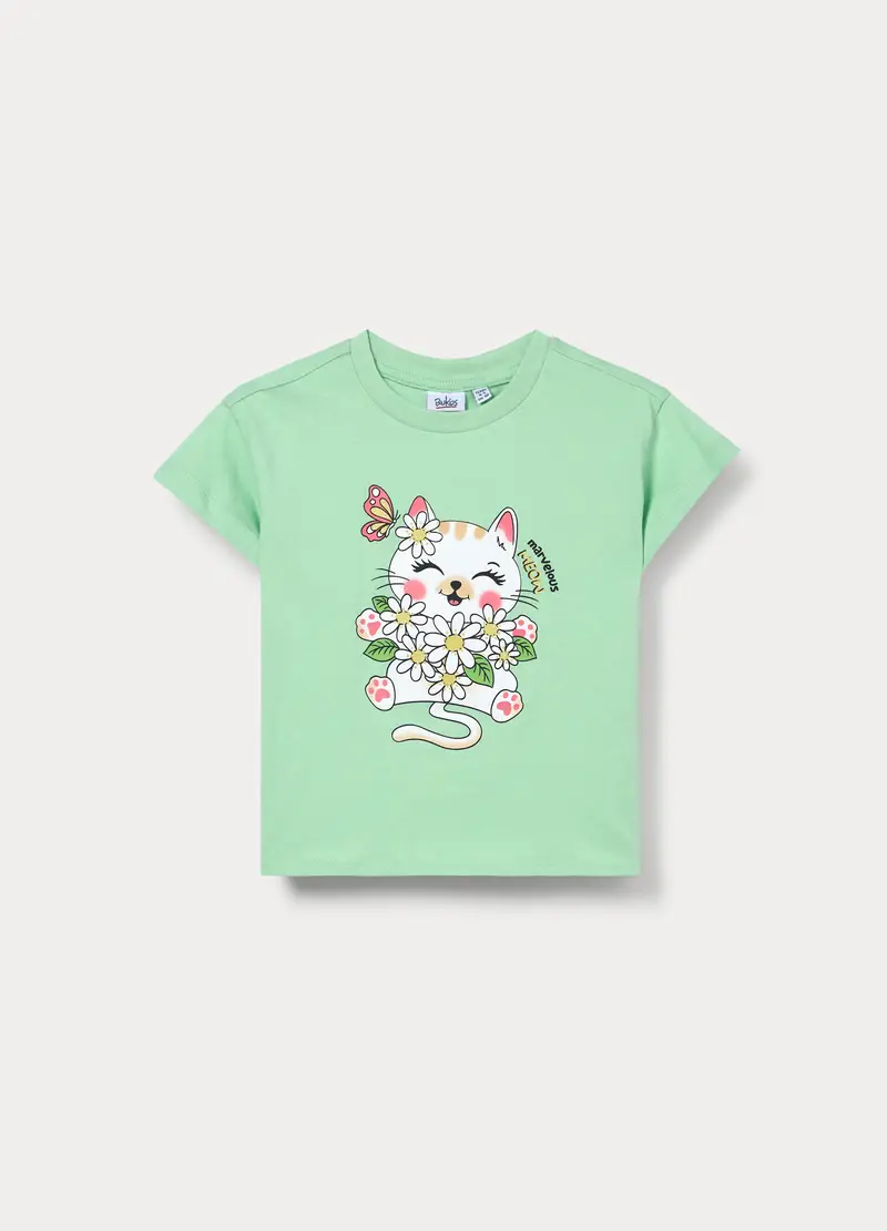T-shirt In Jersey Di Puro Cotone Bambina, Verde chiaro