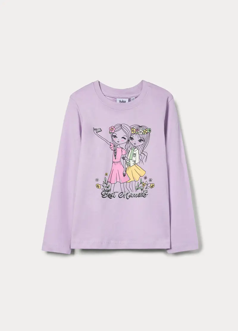T-shirt In Jersey Di Puro Cotone Bambina, Viola lilla