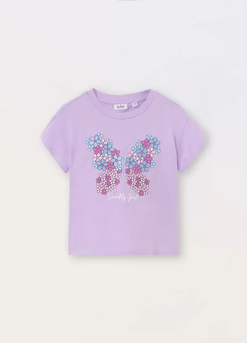 T-shirt In Jersey Di Puro Cotone Bambina, Viola lilla