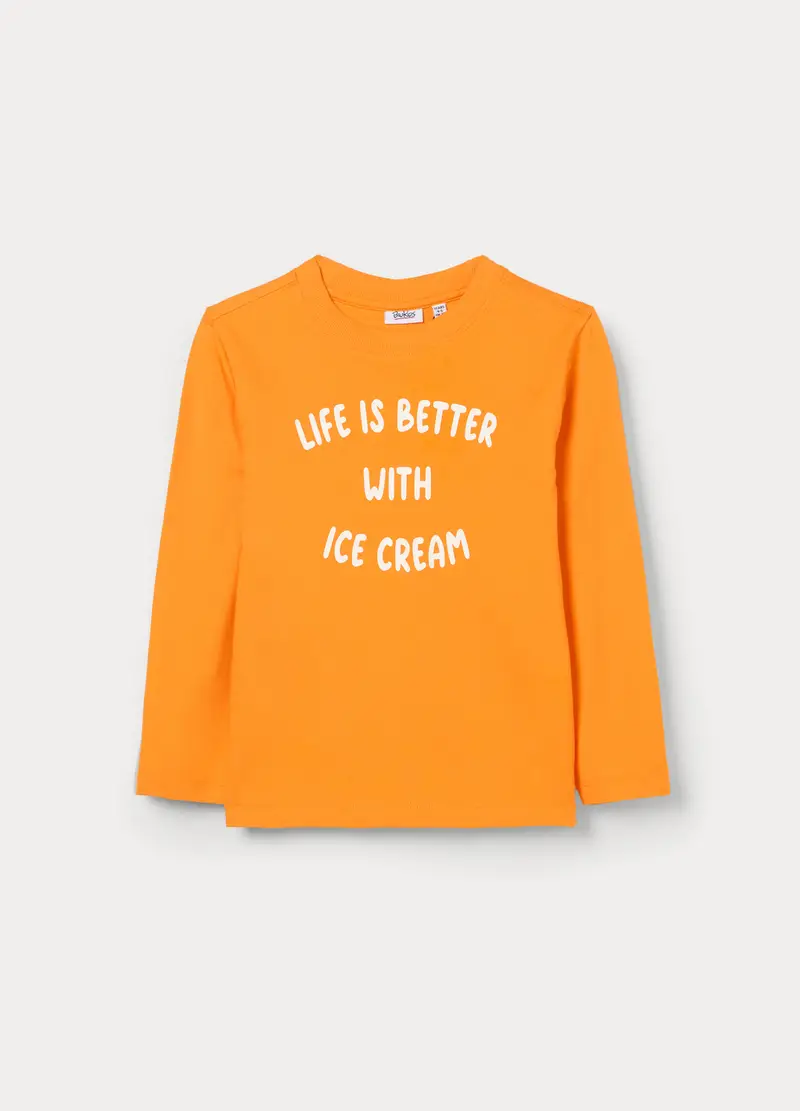 T-shirt In Jersey Di Puro Cotone Bambino, Arancione tangerine