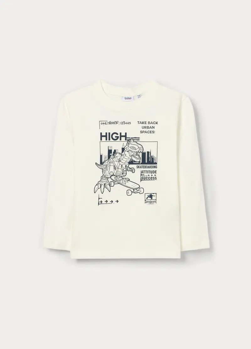 T-shirt In Jersey Di Puro Cotone Bambino, Bianco gesso