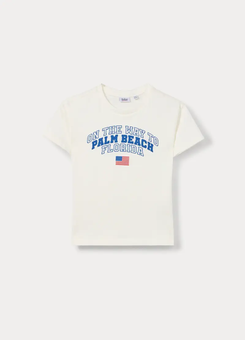 T-shirt In Jersey Di Puro Cotone Bambino, Bianco panna