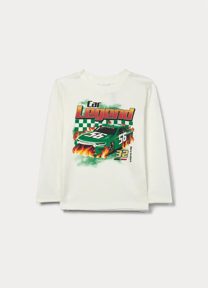 T-shirt In Jersey Di Puro Cotone Bambino, Bianco panna