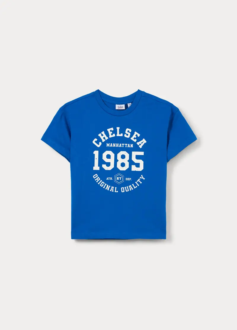 T-shirt In Jersey Di Puro Cotone Bambino, Blu elettrico