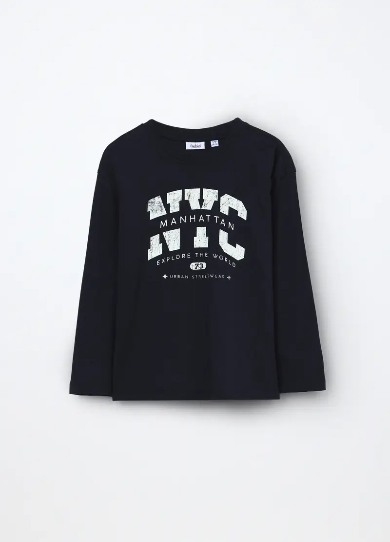 T-shirt In Jersey Di Puro Cotone Bambino, Blu scuro