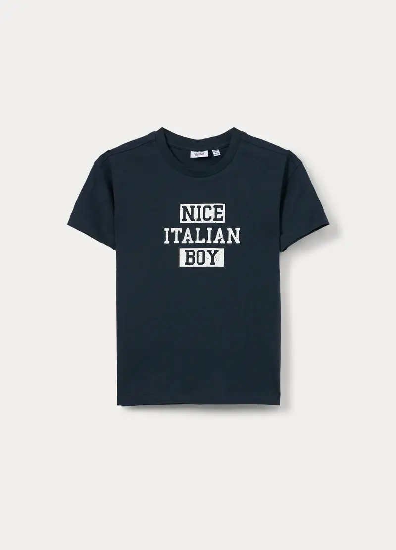 T-shirt In Jersey Di Puro Cotone Bambino, Blu scuro